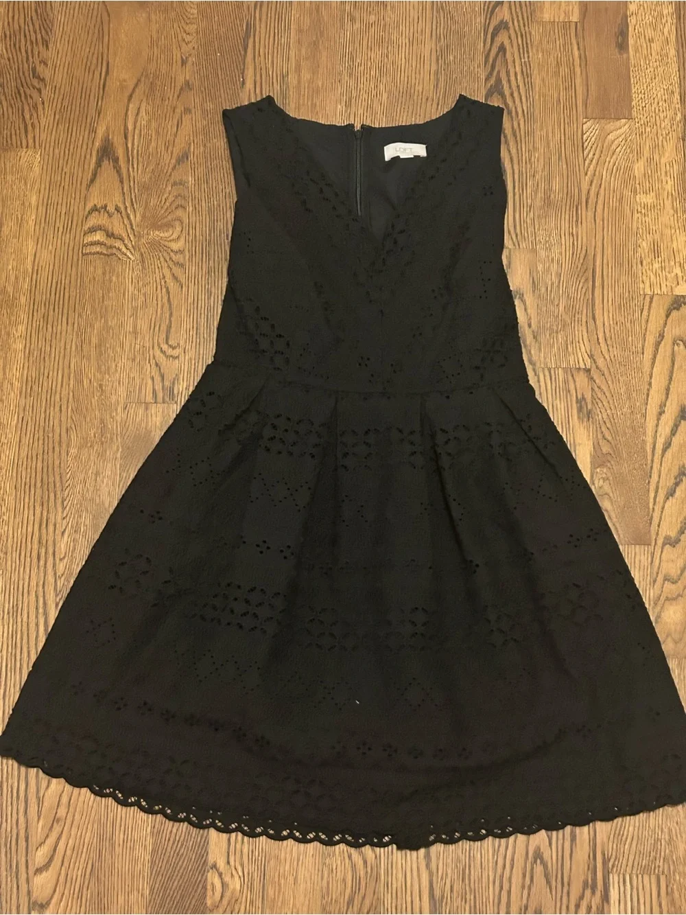 LOFT Black Eyelet Sleeveless Fit & Flare Mini Dress 248